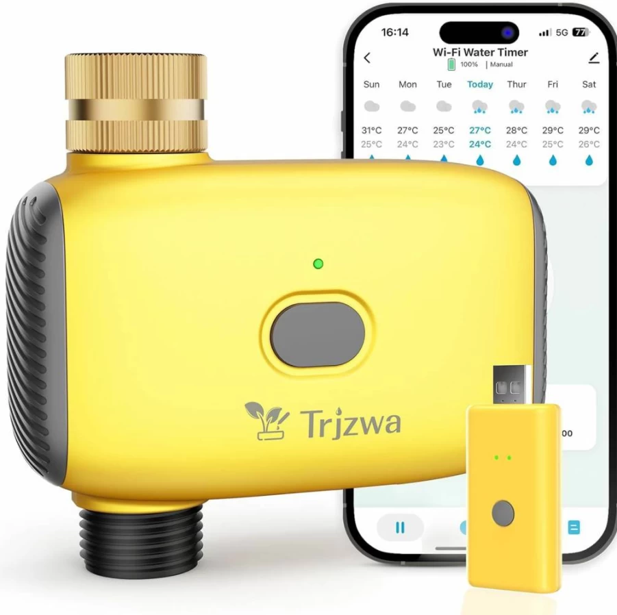 TRJZWA Smart WiFi Sprinkler Timer for Garden, Outdoor Hose Timer with Rain Delay & Manual Control, 1 Outlet Brass Irrigation System for Lawn/Yard, Alexa Google Home Compatible Water Timer