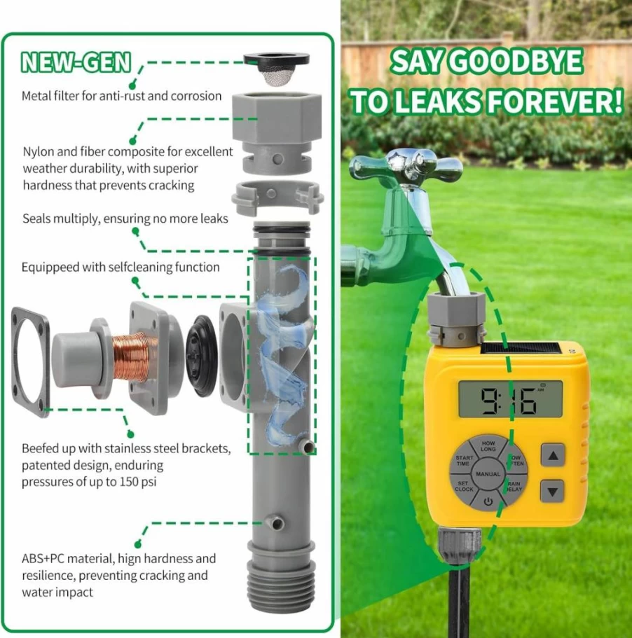 Zuomeng Smart Sprinkler Timer for Garden Hose - Dual Power, Anti-Leak Technology, Rain Delay, Automatic/Manual Watering Modes