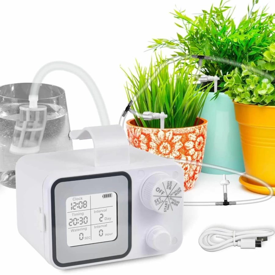 Brarvagur Smart Automatic Plant Watering System for Indoor Plants - Self Watering Device with Adjustable Daily & Hourly Modes, HD Display, Water & Power Alerts for Up to 20 Potted Plants