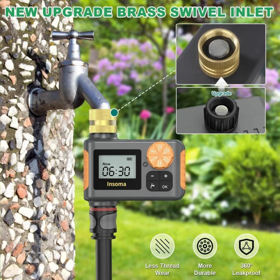 Insoma Smart WiFi Hose Timer with Brass Inlet, 1-Zone Sprinkler Timer for Lawn & Yard, Remote Control via App/Alexa/Google Assistant, 2.4GHz WiFi Hub Compatible