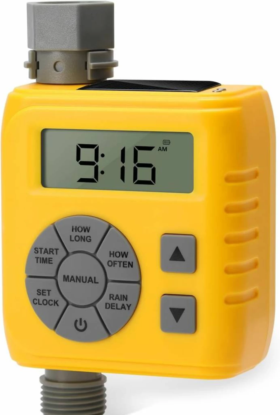 Zuomeng Dual Power Garden Hose Timer with Rain Delay, Leak-Proof Smart Irrigation System for Lawn - Auto & Manual Modes, Yellow