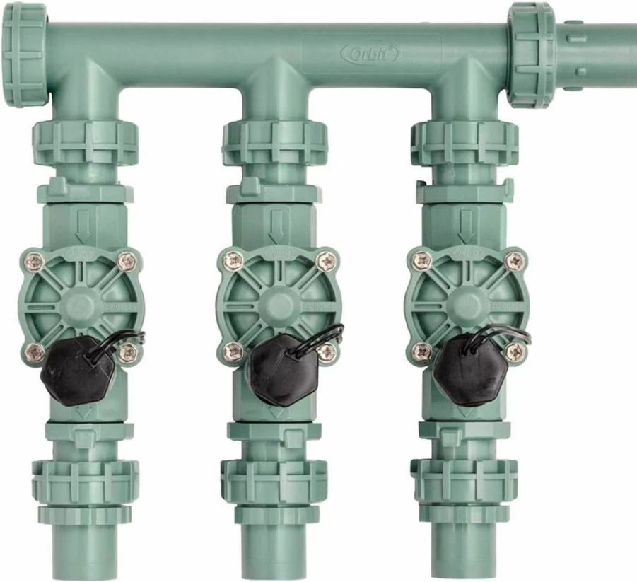 Orbit 57257 4-Valve Preassembled Sprinkler Manifold Kit for Easy Installation, Compatible with Smart Controllers, PVC & Poly Pipe, Includes 4 In-Line Valves, Durable Irrigation System