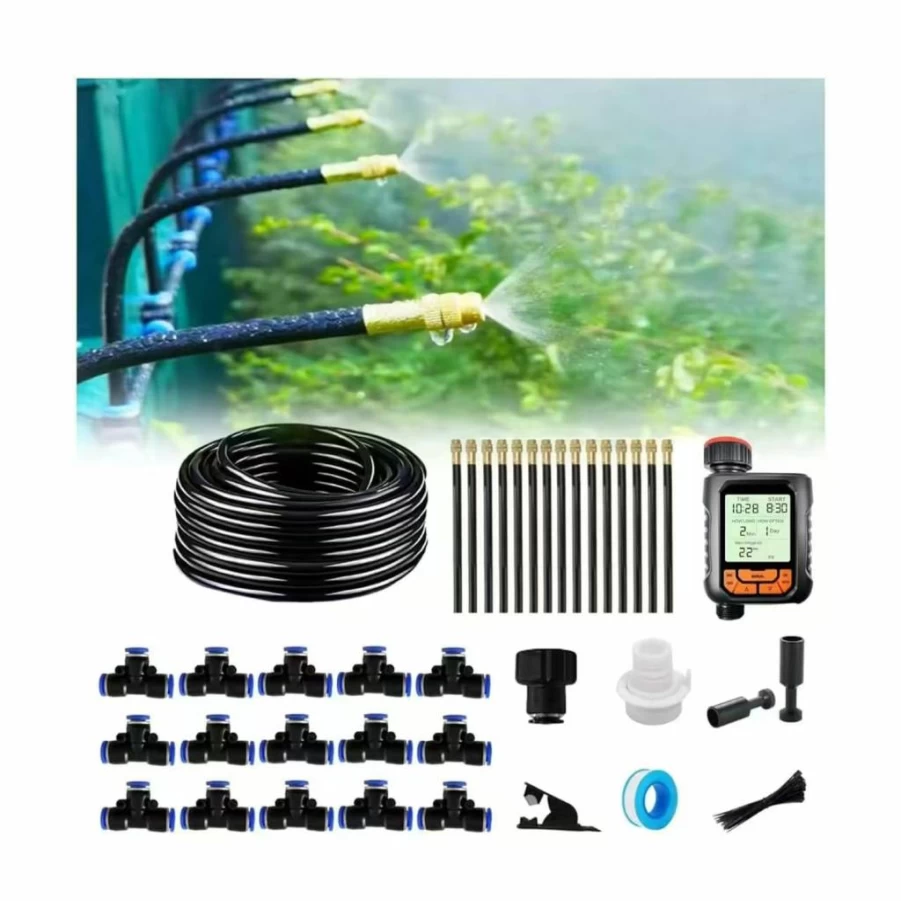 MOCOBER Automatic Drip Irrigation Kit with 25 Spray Nozzles, 360° Adjustable Copper Atomizing Dropper & Quick Connector for Garden, Lawn, and Courtyard Watering System