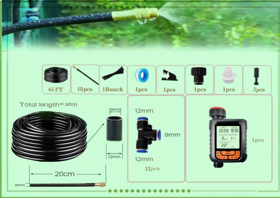 MOCOBER Automatic Drip Irrigation Kit with 25 Spray Nozzles, 360° Adjustable Copper Atomizing Dropper & Quick Connector for Garden, Lawn, and Courtyard Watering System