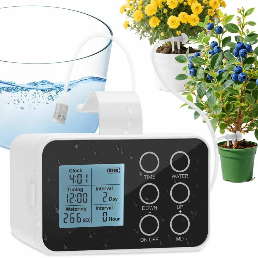 Haiyom 30-Day Programmable Smart Plant Watering System with Adjustable Flow Valve, Automatic Drip Irrigation Kit for Indoor Potted Plants, Self-Watering Device for Up to 20 Plants