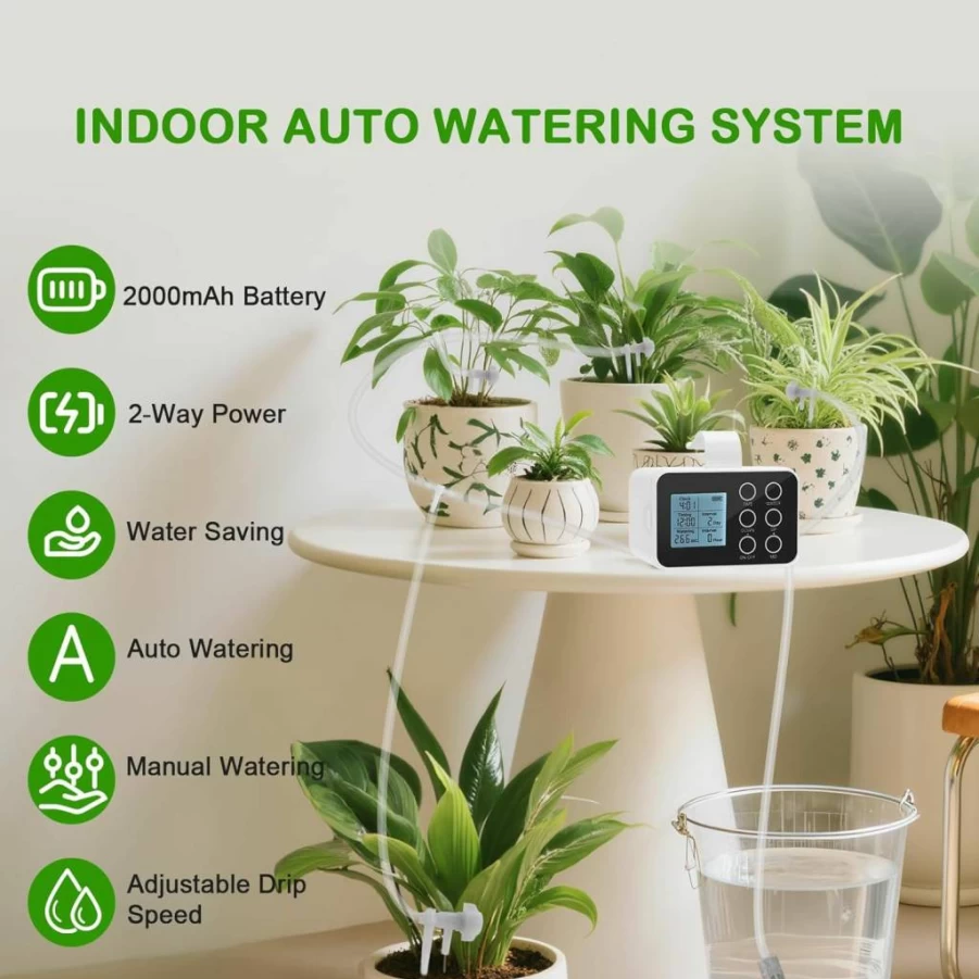 Haiyom 30-Day Programmable Smart Plant Watering System with Adjustable Flow Valve, Automatic Drip Irrigation Kit for Indoor Potted Plants, Self-Watering Device for Up to 20 Plants