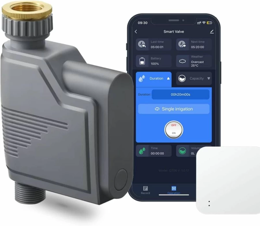 Haozee Smart WiFi Sprinkler Timer with Hub - Automatic Garden Hose Water Timer, Built-In Flow Meter, Zigbee2Mqtt & Home Assistant Compatible for Lawn Irrigation System