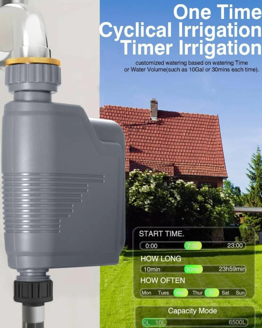 Haozee Smart WiFi Sprinkler Timer with Hub - Automatic Garden Hose Water Timer, Built-In Flow Meter, Zigbee2Mqtt & Home Assistant Compatible for Lawn Irrigation System