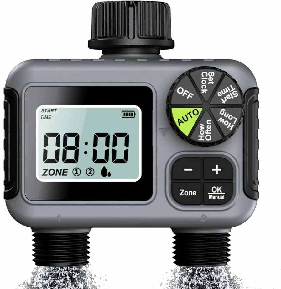 Dsoon 2-Zone Smart Garden Hose Timer with Rain Delay, Dual-Program Irrigation System, Waterproof Upgrade, Manual/Automatic Modes for Efficient Lawn & Plant Watering