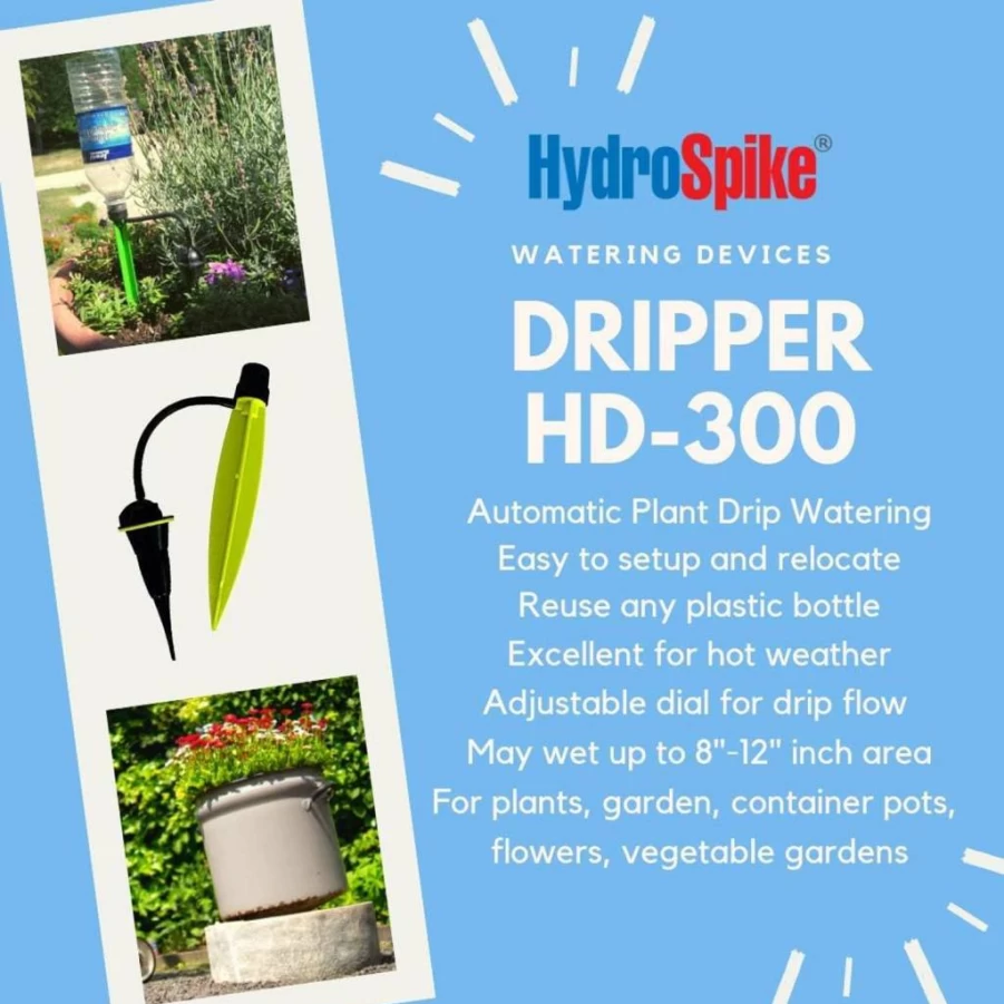 HydroSpike Adjustable Drip Watering Kit (3-Pack) - Indoor/Outdoor Plant Irrigation Stakes for Pots & Containers, No-Hose Bottle Watering System