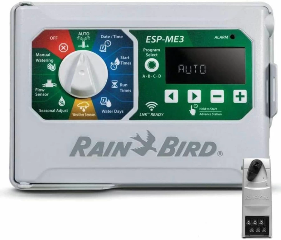 Rain Bird ESP-4ME3 Indoor/Outdoor Sprinkler Timer with Smart Irrigation Controller & 1 Module for Lawn Watering System