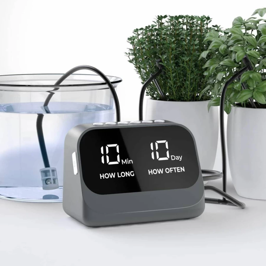 YITIKA Automatic Plant Watering System with Smart Timer, DIY Drip Irrigation Kit for Potted Plants, Waterproof LED Display & Long-Lasting Battery, White