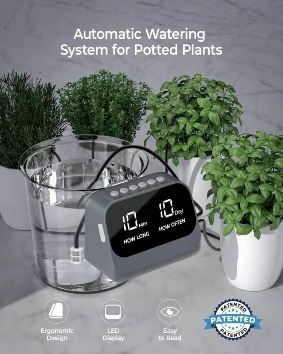 YITIKA Automatic Plant Watering System with Smart Timer, DIY Drip Irrigation Kit for Potted Plants, Waterproof LED Display & Long-Lasting Battery, White
