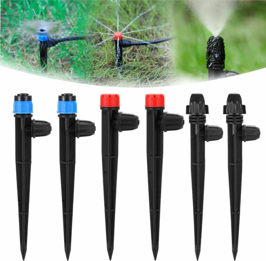 FULAIERGD 60-Pack Adjustable Drip Irrigation Emitters for 1/4" Tubing - 3 Styles Micro Sprinkler Nozzles for Garden Watering System, Misting & Spraying
