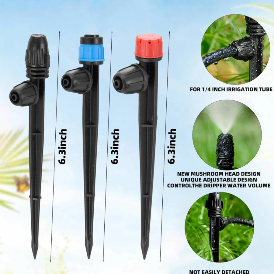 FULAIERGD 60-Pack Adjustable Drip Irrigation Emitters for 1/4" Tubing - 3 Styles Micro Sprinkler Nozzles for Garden Watering System, Misting & Spraying
