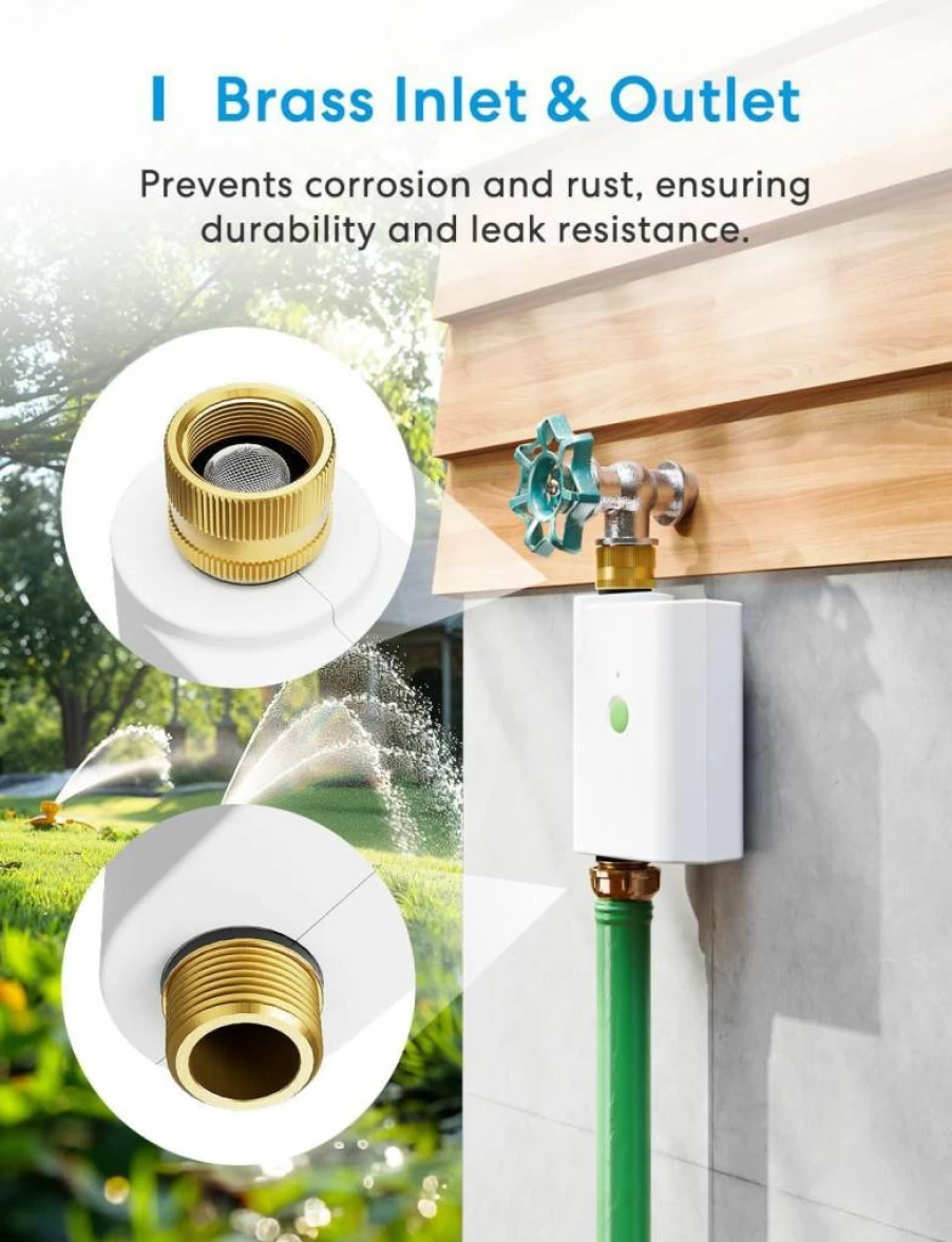 Meross Smart WiFi Hose Timer for Garden - Brass Connector, Compatible with Apple HomeKit, Alexa, Google Assistant, Automatic Rain Delay for Lawn & Yard Irrigation
