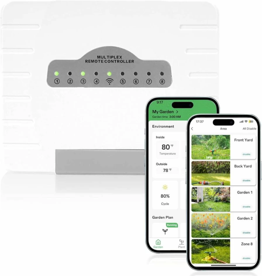 HRepair 8-Zone Smart WiFi Sprinkler Controller with Weather Intelligence, Custom Schedules & Real-Time Monitoring for Garden & Yard