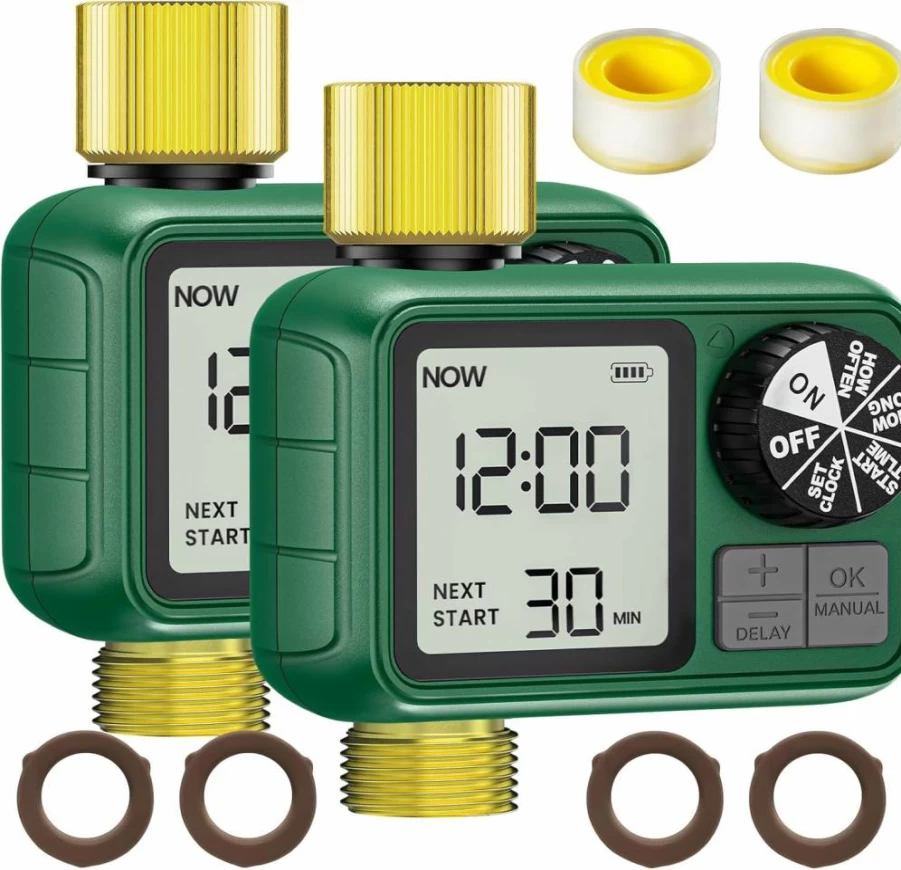 XinFuture 3Pcs Smart WiFi Sprinkler Timer with Solar Power, Brass Hose Timer, Programmable Garden Watering System, Rain Delay, Waterproof Irrigation Controller for Lawn
