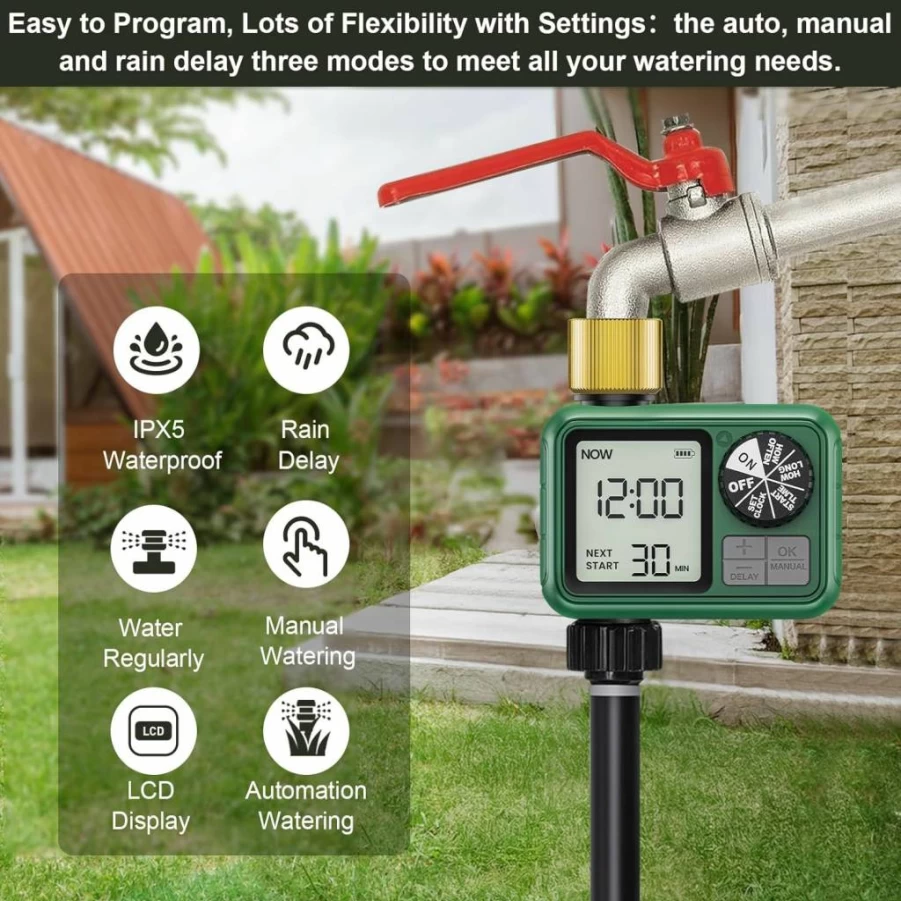 XinFuture 3Pcs Smart WiFi Sprinkler Timer with Solar Power, Brass Hose Timer, Programmable Garden Watering System, Rain Delay, Waterproof Irrigation Controller for Lawn