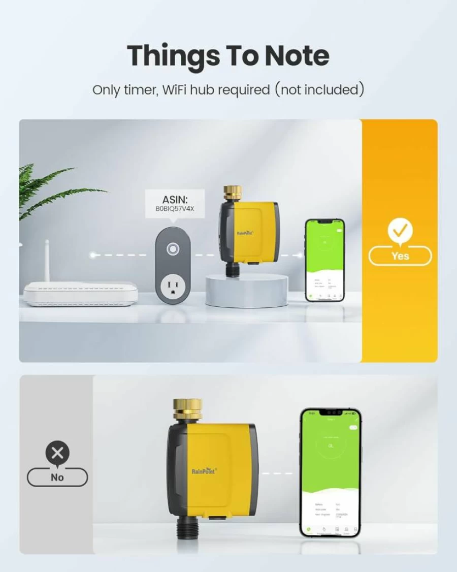 RAINPOINT Smart WiFi Hose Timer with Weather-Based Auto Watering, Voice & App Control, Brass Connector, Wireless Irrigation System for Garden
