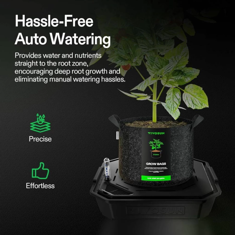 VIVOSUN 4-Pack Self-Watering Fabric Pots with Auto Irrigation, Water Meter & Maintenance Window for Indoor/Outdoor Grow Tents, Greenhouses, Gardens