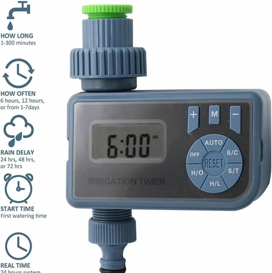 HBDQOMRV Smart LCD Digital Water Timer - Automatic Irrigation Controller with Weatherproof Cover for Home Garden Gray & Black