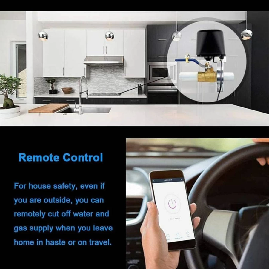 SENCKIT Smart Water Valve - WiFi Gas & Water Shut Off Valve Controller with Timer, Remote App Control, Alexa & Google Home Compatible for Kitchen, Garden, Farm