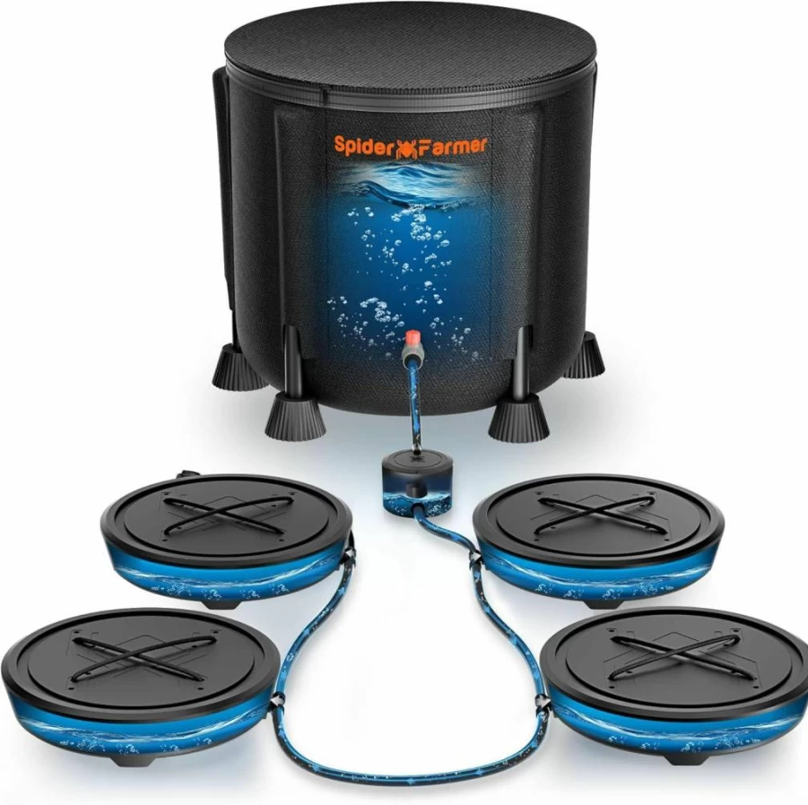 Spider Farmer 2025 Gravity-Fed Self-Watering Plant System - 4-Pack Auto Watering Kit with 13 Gallon Reservoir for Indoor Plants & Grow Tents, No Power Required