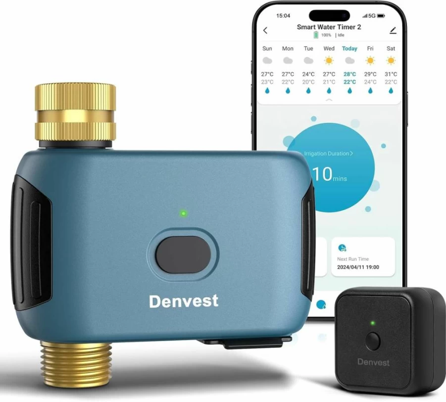 Denvest Smart WiFi Water Timer with Brass Connectors, 1-Zone Hose Timer App Control via 2.4GHz, Alexa & Google Assistant Voice Compatible for Sprinkler & Drip Irrigation Systems