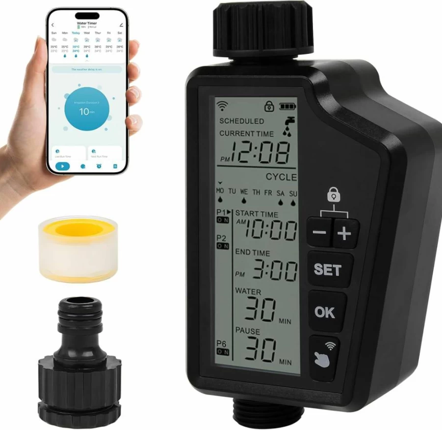 Generic Smart Garden Hose Timer - Programmable Water Timer with Rain Delay, Auto/Manual Irrigation, Child Lock, IP54 Waterproof for Lawn, Yard & Outdoor Watering (1 Outlet)