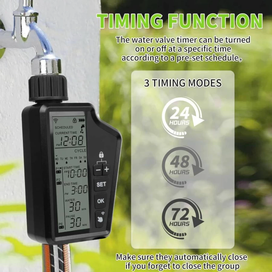 Generic Smart Garden Hose Timer - Programmable Water Timer with Rain Delay, Auto/Manual Irrigation, Child Lock, IP54 Waterproof for Lawn, Yard & Outdoor Watering (1 Outlet)