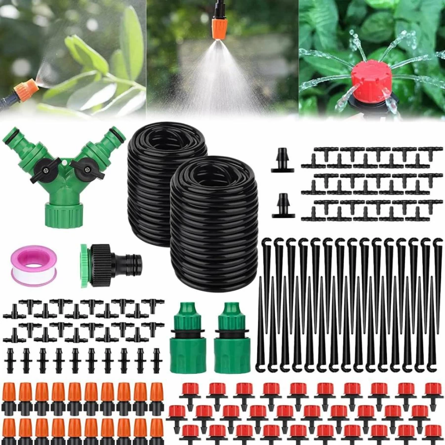 Generic 98.4Ft/30M Drip Irrigation Kit, 149Pcs Automatic Watering System with Adjustable Nozzles, DIY Garden Greenhouse Mist Cooling for Lawn, Flower Bed, Patio