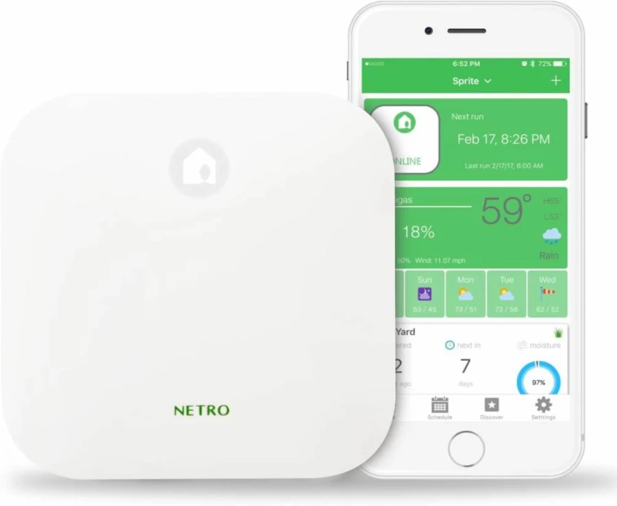 Netro Smart WiFi Sprinkler Controller - 6 Zone, Weather Aware, Alexa Compatible, Remote Access for Lawn & Garden Irrigation