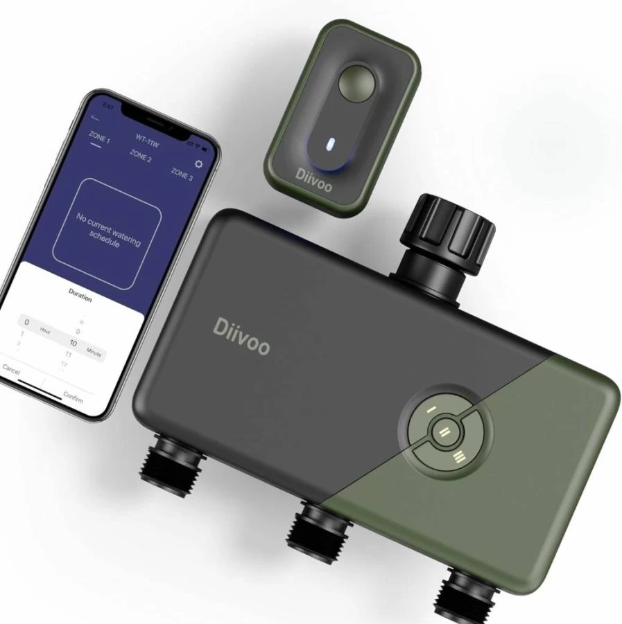 Diivoo Smart WiFi Sprinkler Timer 3-Zone, Alexa & Google Home Compatible, Remote Control Garden Hose Timer, Automatic Irrigation System with Rain Delay for Lawns & Yards (2.4GHz Only)