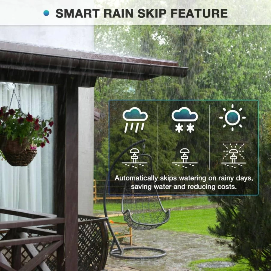 Pihode 4-Zone Smart WiFi Sprinkler Controller with Weather-Based Auto Watering, Rain Delay, App Control & LED Atmosphere Lights for Water-Efficient Irrigation