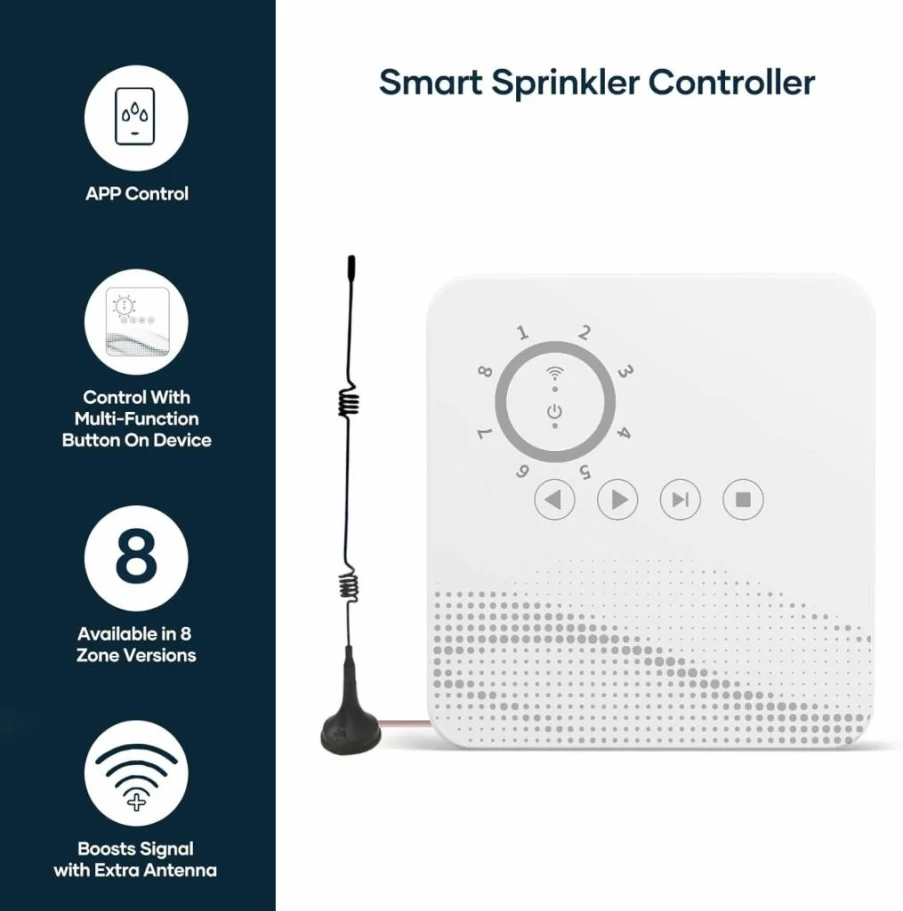 Tolviviov 8-Zone Smart WiFi Sprinkler Controller with Weather Intelligence, Auto-Scheduling, Rain & Freeze Skip, App Control for Indoor Irrigation