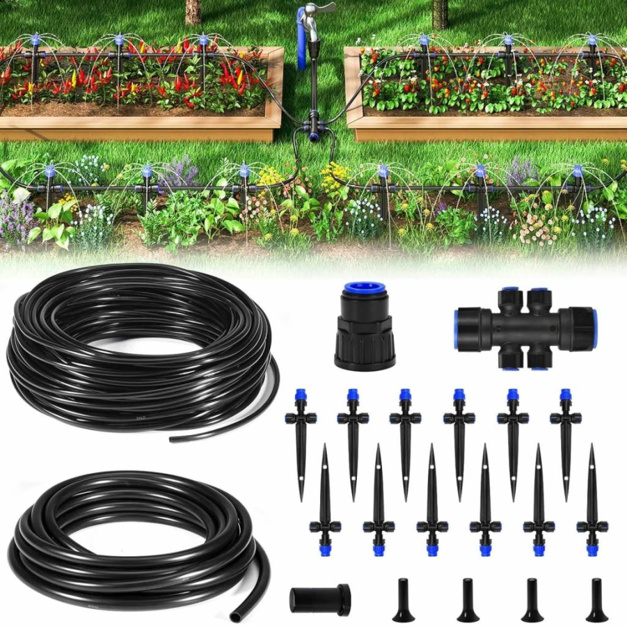 HIRALIY 50Ft Drip Irrigation Kit with Quick Connector for Garden, Lawn & Patio - Water Saving Automatic Plant Watering System