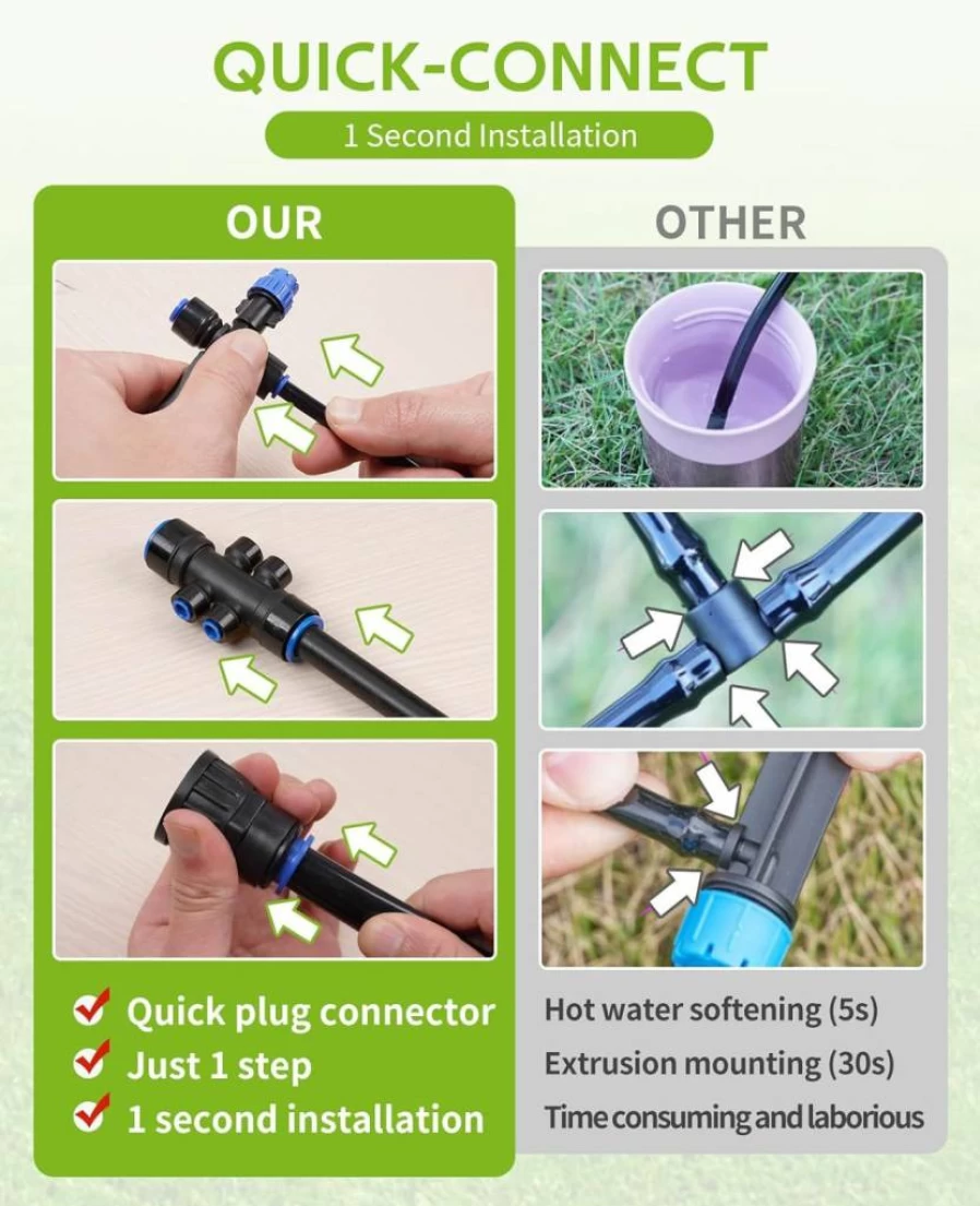 HIRALIY 50Ft Drip Irrigation Kit with Quick Connector for Garden, Lawn & Patio - Water Saving Automatic Plant Watering System
