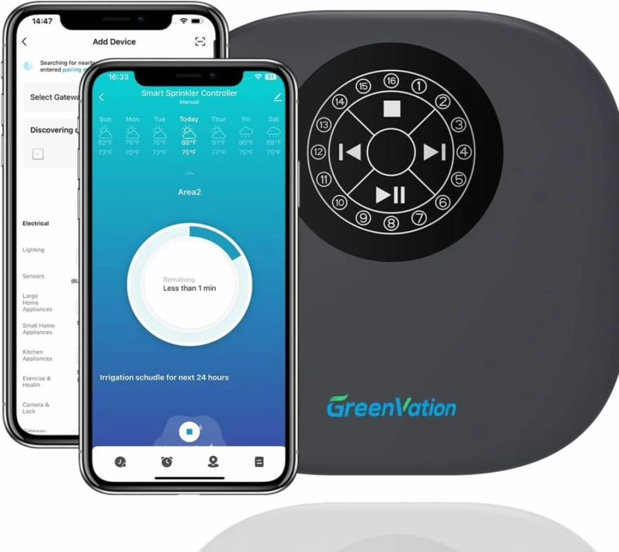 GreenVation Smart WiFi Sprinkler Controller Pro - 12-Zone Irrigation System with Water Pump & Rain Sensor, 2.4G/5GHz Outdoor Lawn/Garden/Yard Water Timer