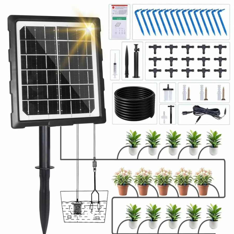 KOLOOP Solar Powered Smart Drip Irrigation System - Automatic Watering Kit with 6 Timer Modes, 15M Hose for Garden, Balcony & Outdoor Plants (Supports 15 Pots)