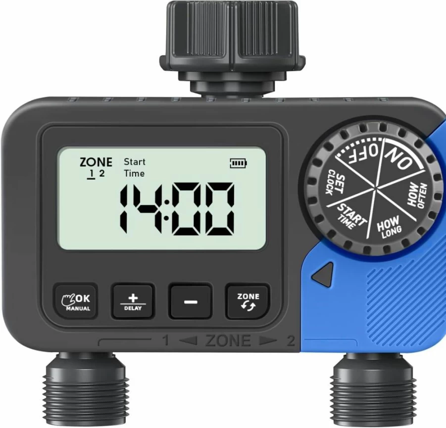 DGtenk Smart Programmable Garden Hose Timer - 2 Outlet Automatic Watering System for Lawn & Yard Irrigation, Sprinkler Timer with Easy Setup