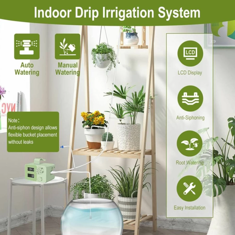 BORUIT Smart Automatic Drip Irrigation System with Timer, DIY Self-Watering Kit for 15 Potted Plants, Indoor/Outdoor Garden Greenhouse Yard Watering Solution