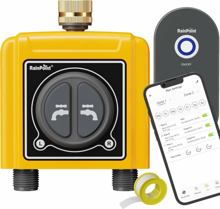 RAINPOINT WiFi Smart Hose Timer for Garden Irrigation, Automatic Watering System with App Control, Alexa Voice, Manual Settings, and Wi-Fi Hub Connectivity