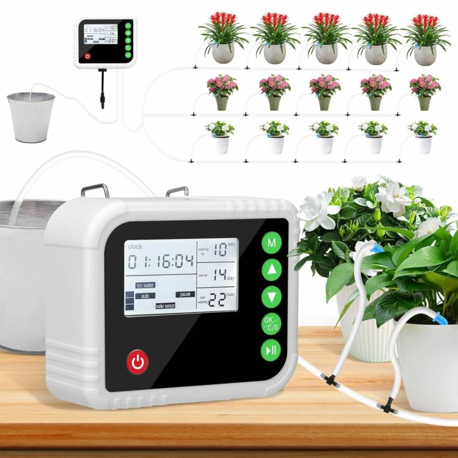 Bicycle Smart Plant Watering Kit - Automatic Drip Irrigation System with LCD Display & Programmable Timer for 15 Indoor Potted Plants