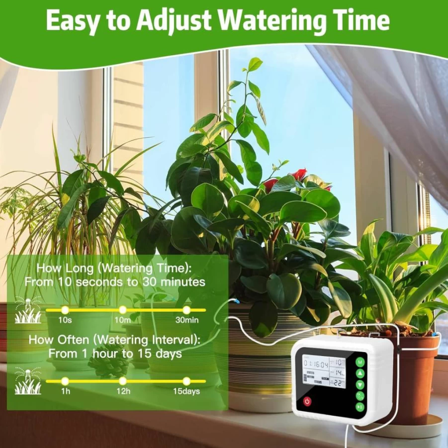 Bicycle Smart Plant Watering Kit - Automatic Drip Irrigation System with LCD Display & Programmable Timer for 15 Indoor Potted Plants
