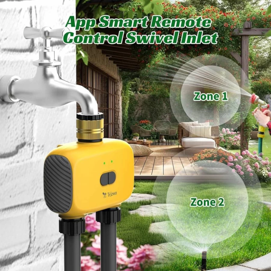 TRJZWA 2-Zone WiFi Sprinkler Timer with Brass Inlet, Smart Hose Water Timer for Garden, Lawn, and Yard, Automatic Irrigation System with Rain Delay