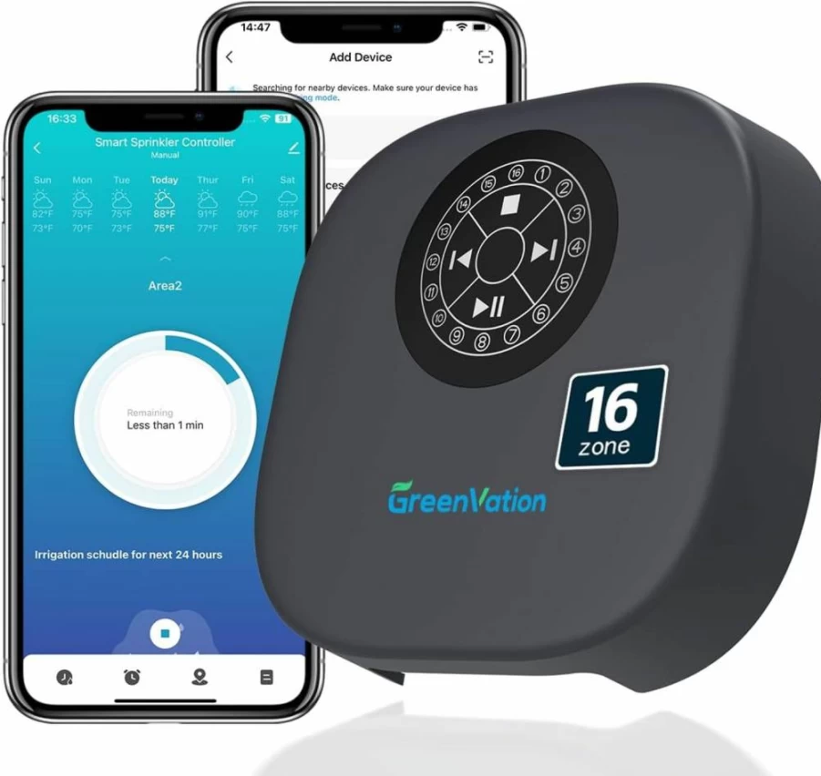 GreenVation Smart WiFi Sprinkler Controller Pro - 12-Zone Irrigation System with Water Pump & Rain Sensor, 2.4G/5GHz Outdoor Lawn/Garden/Yard Water Timer