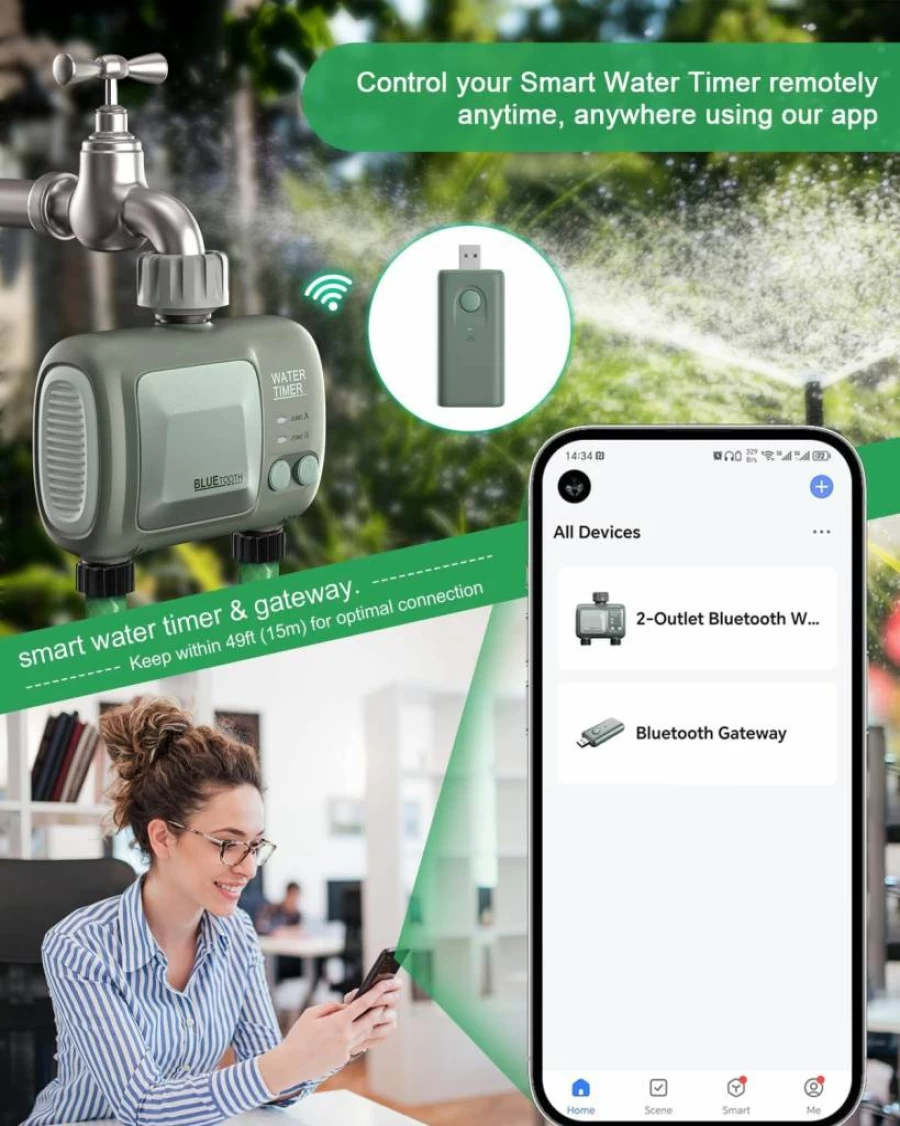 Zefinot Smart WiFi Hose Timer - 2-Zone Garden Sprinkler System with Alexa/Google Home Compatibility, 2 Custom Watering Modes, Automatic Irrigation Controller for Lawn & Plants