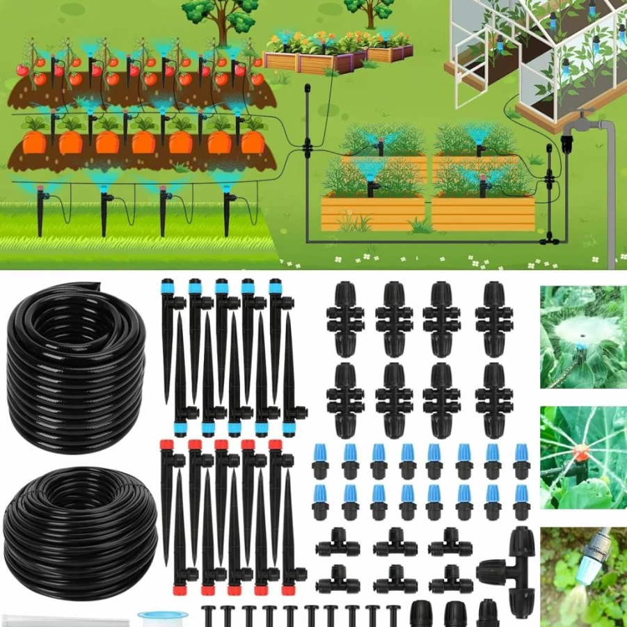 Vatony 2025 Automatic Drip Irrigation Kit with Quick-Connect 48FT Tubing, Water-Saving Misting System for Greenhouse, Garden, Lawn & Raised Beds