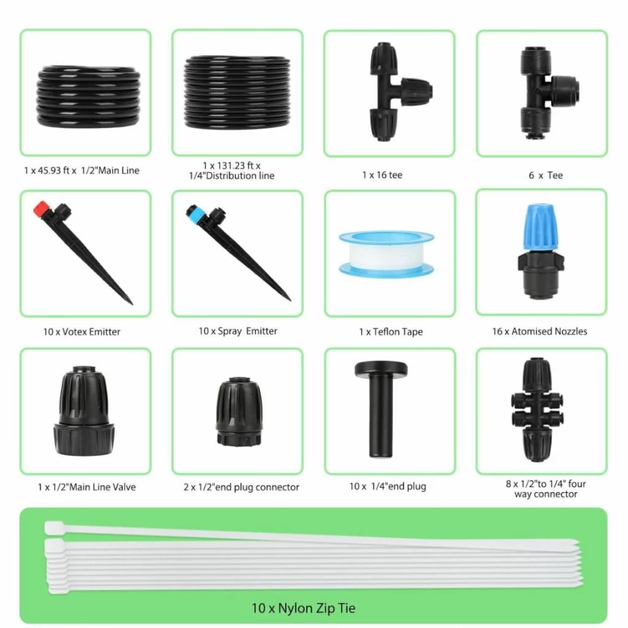 Vatony 2025 Automatic Drip Irrigation Kit with Quick-Connect 48FT Tubing, Water-Saving Misting System for Greenhouse, Garden, Lawn & Raised Beds